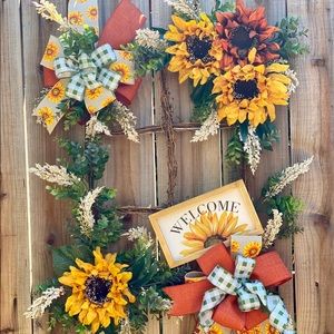 Handmade sunflower windowpane wreath